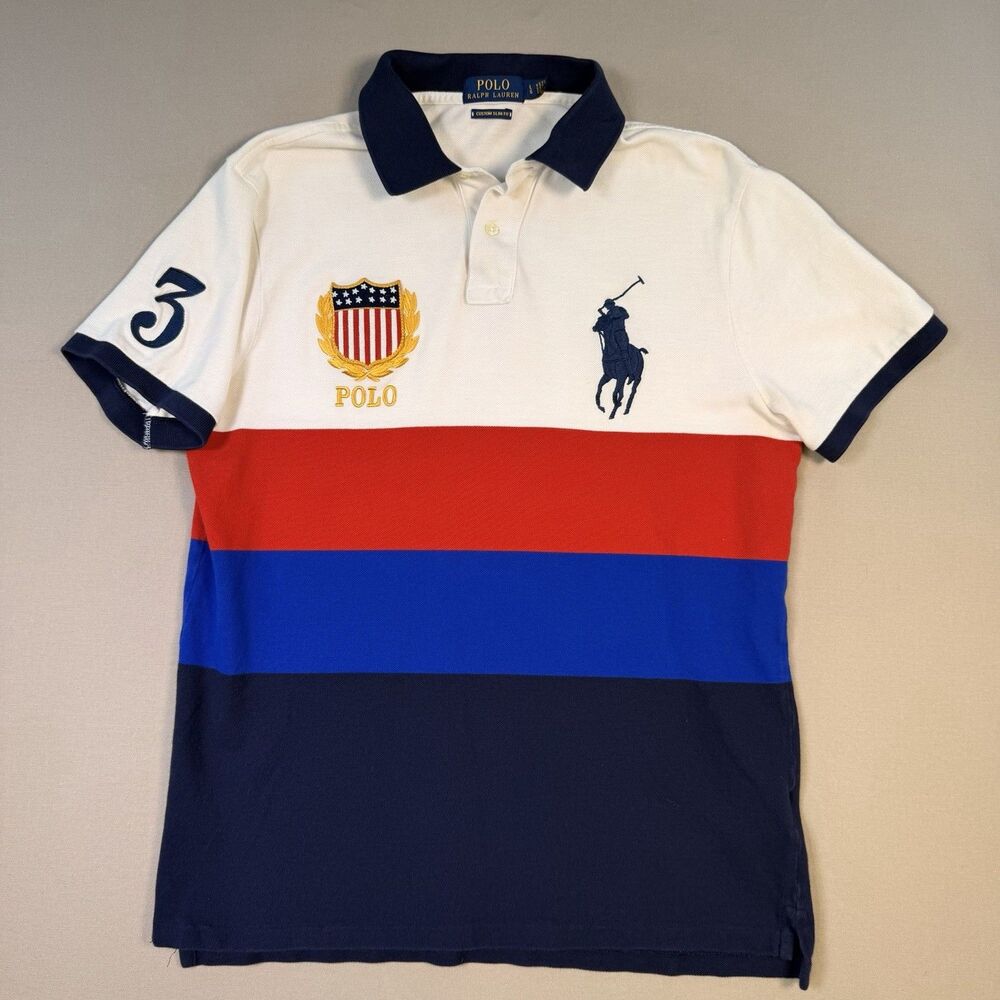 Polo Ralph Lauren Men’s Big Pony USA Rugby Shield #3 Slim Fit Shirt Sz Large